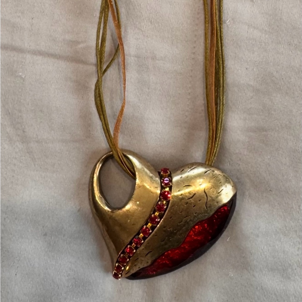 Gold and Red Heart Pendant Necklace